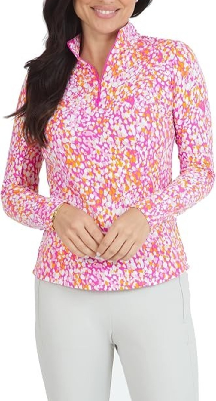 IBKUL Golf Long Sleeve Multicolor Quarter Zip Mock Shirt Women's Size S A010991